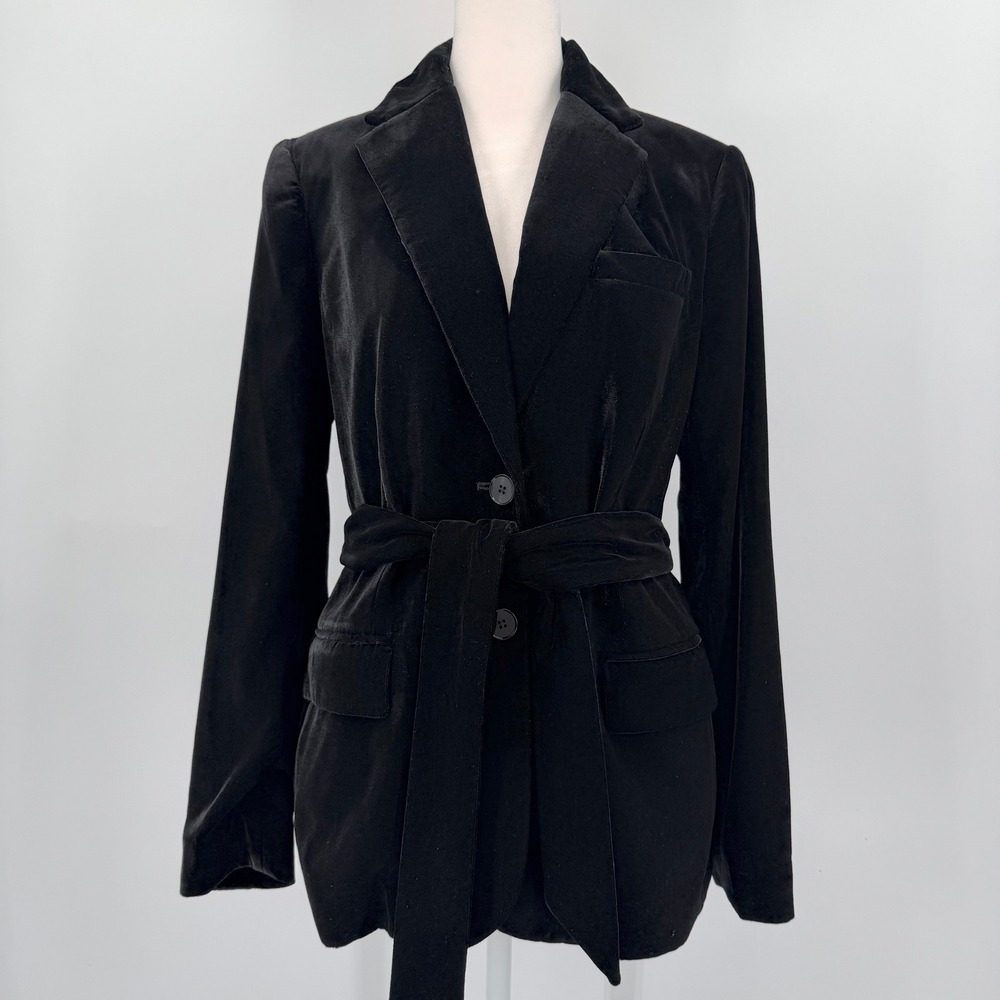 Lauren Ralph Lauren Black Velvet Belted Blazer Jacket Women Size 6 Quiet Luxury